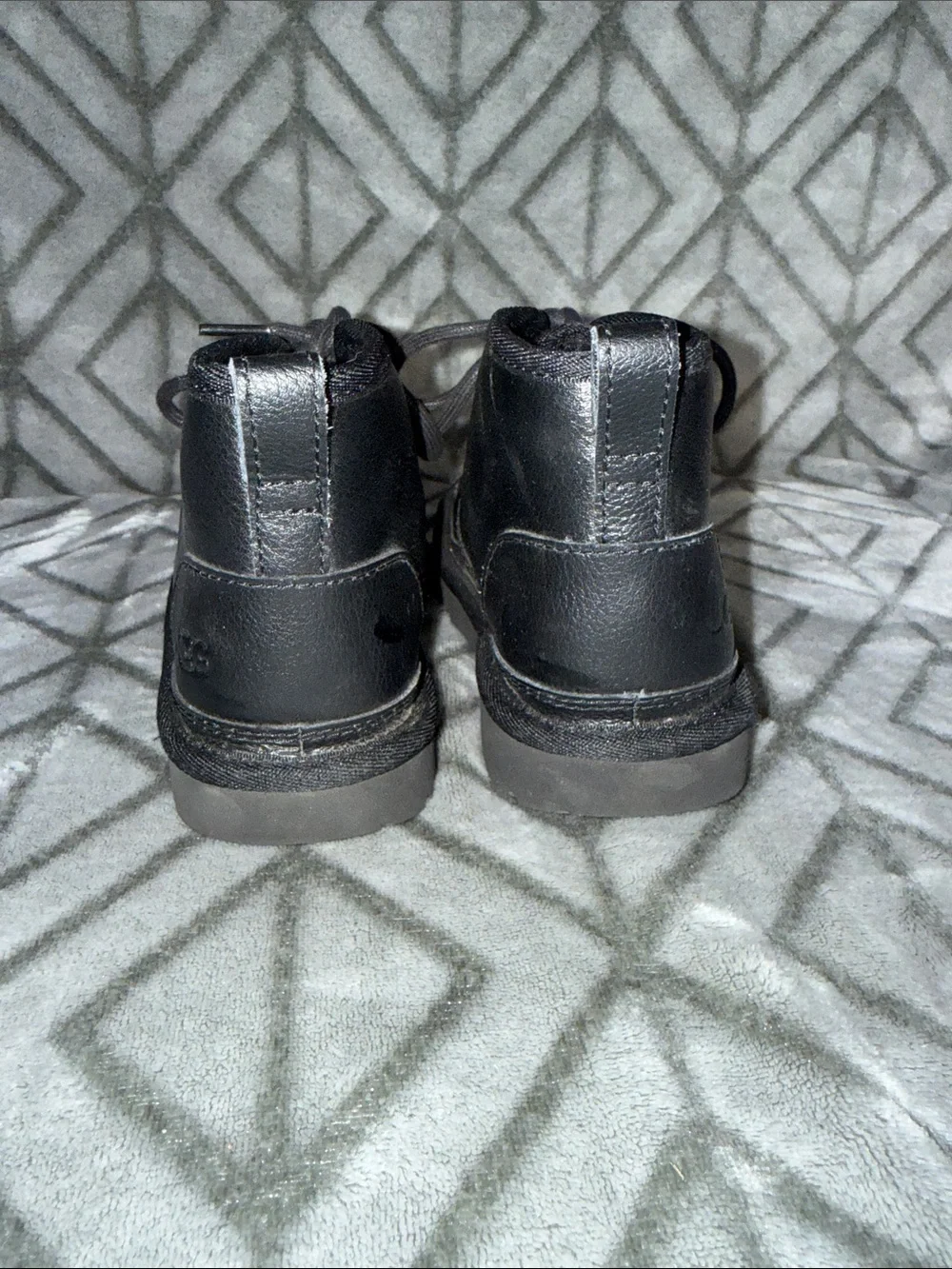 UGG Kids Black Leather Lace-Up Ankle Boots